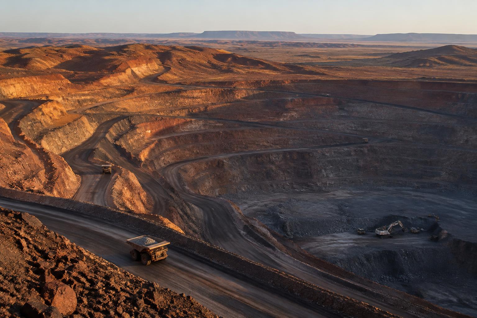 Illustrative image: aerial view of a large open-cut mine in outback Australia